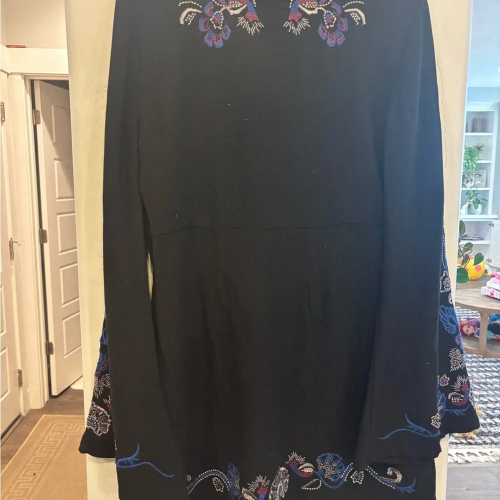 Free People Holiday Folk Embroidered Long Bell Sleeve Micro Mini Dress - Picture 3 of 3